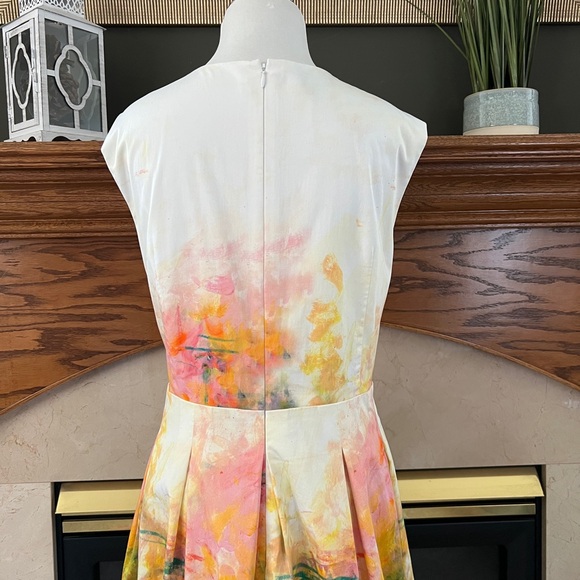 Lafayette 148 New York‎ Abstract Watercolor Sunset Garden Dress Size 16 - Picture 8 of 12